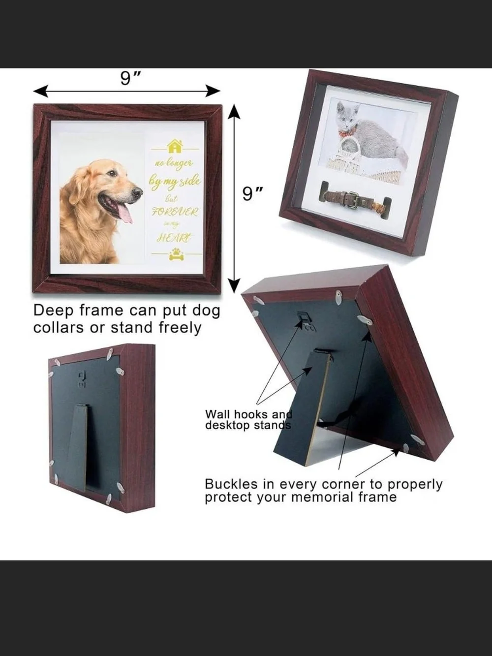 Wooden Brown Memorial Pet Frame with Keepsake Display